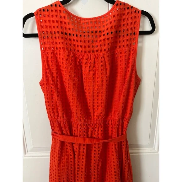 J. Crew All Over Eyelet Sleeveless Button-Down Belted Dress in Red. - Picture 4 of 9